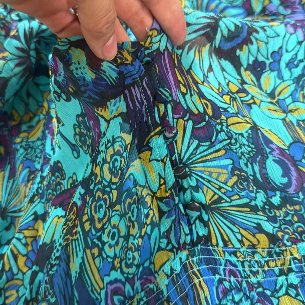 NWT By Anthropologie The Marais Printed Chiffon Maxi Dress In Blue, size XL - Picture 10 of 12